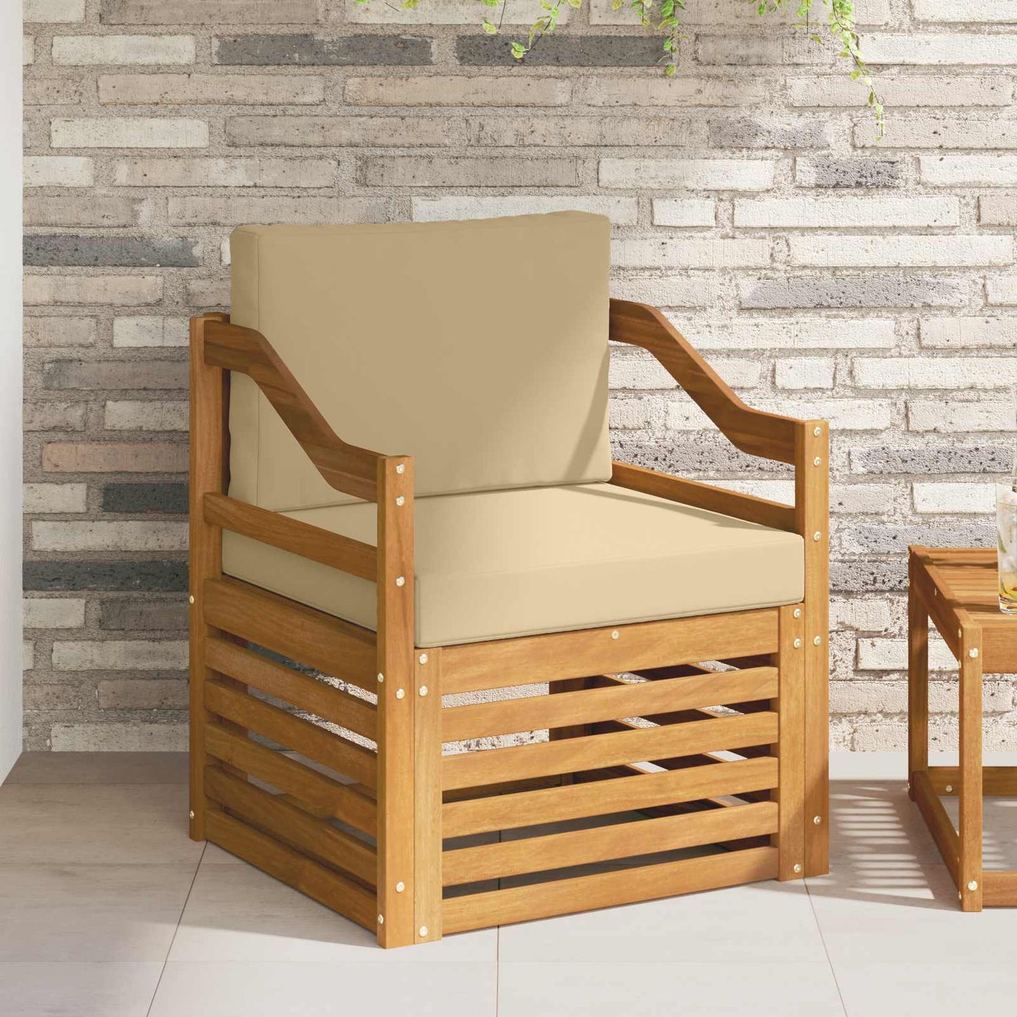 Outdoor-Sofa Massives Akazienholz und Polyester Natur