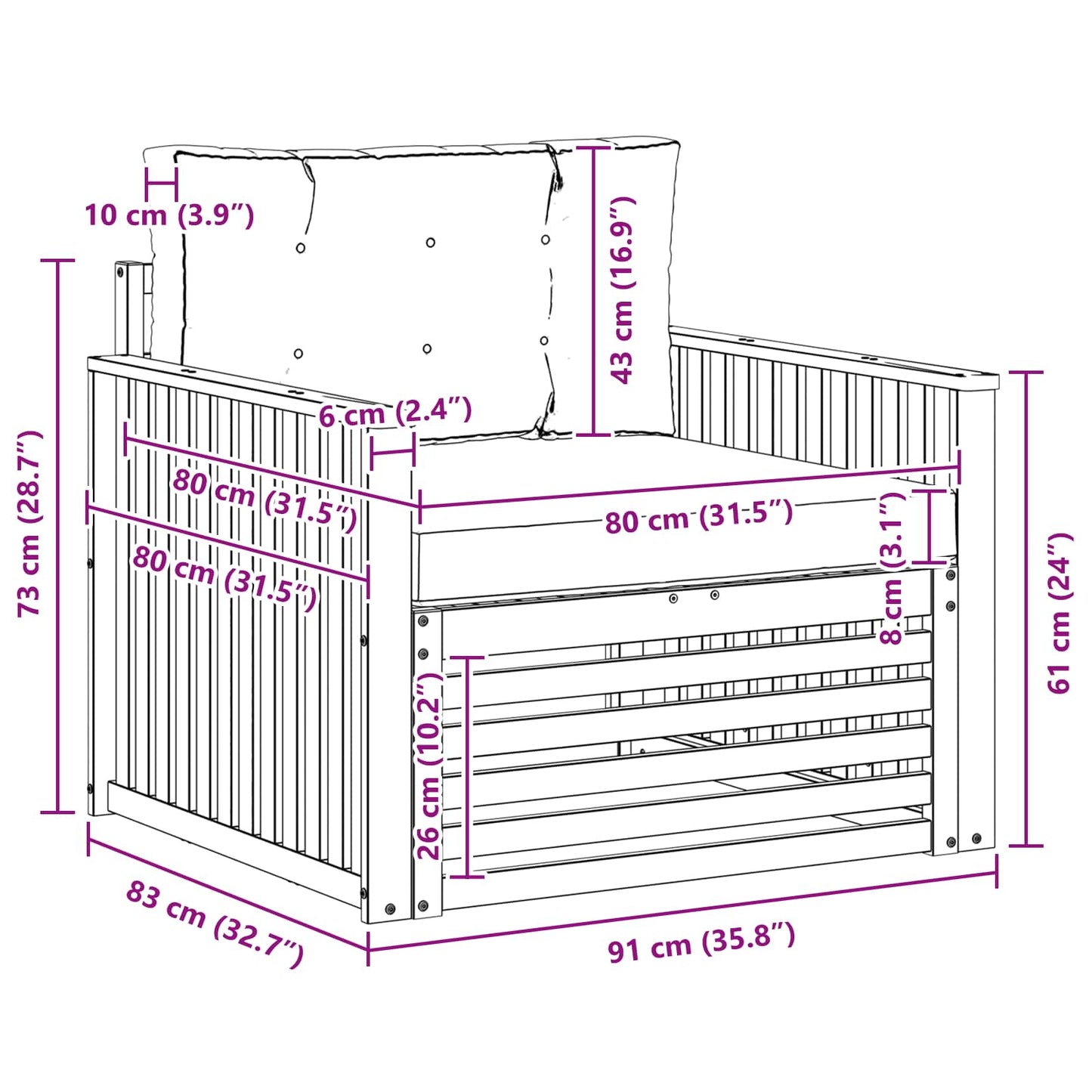Outdoor-Sofa Massives Akazienholz und Polyester