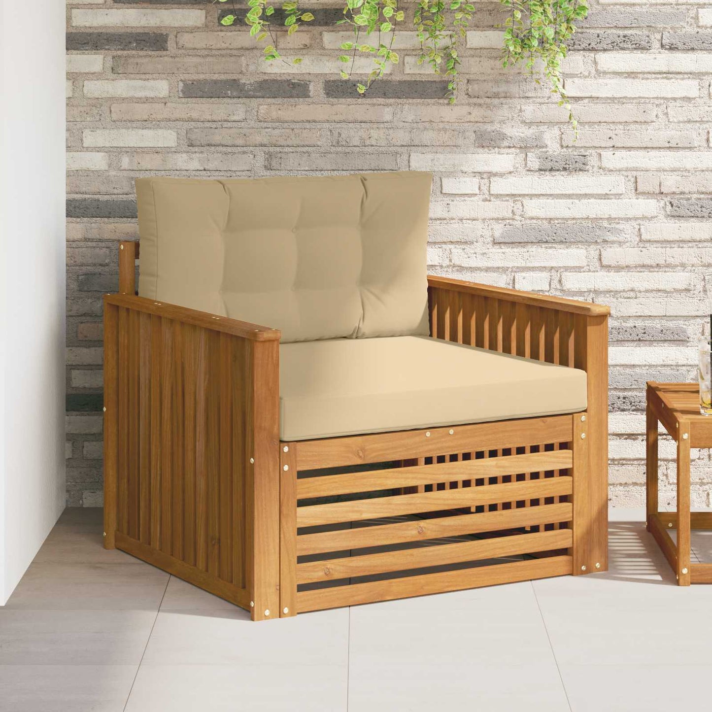 Outdoor-Sofa Massives Akazienholz und Polyester Natur und Beige