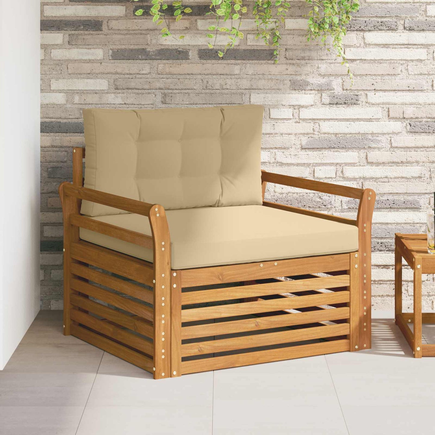 Outdoor-Sofa Massives Akazienholz und Polyester Natur und Beige