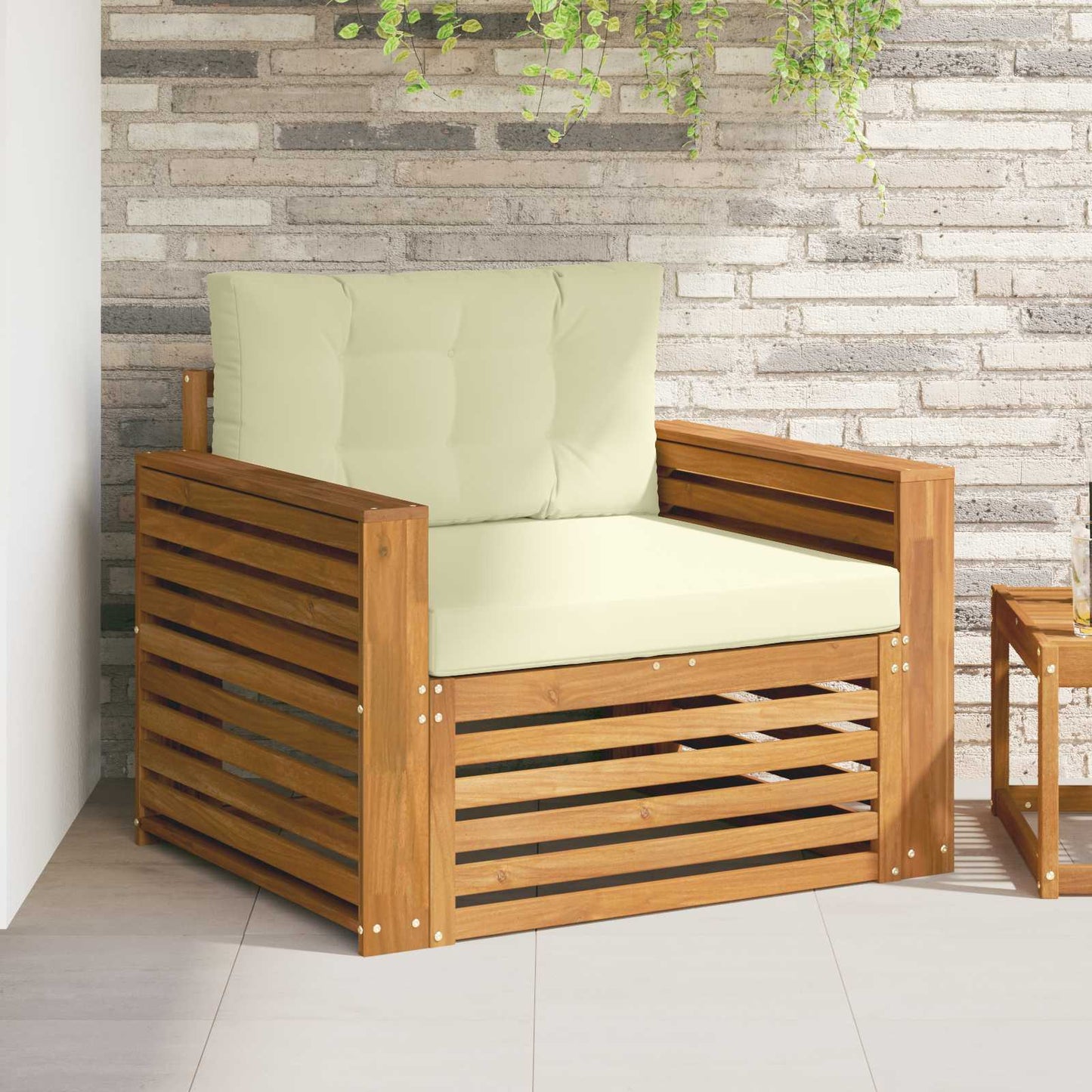 Outdoor-Sofa Massives Akazienholz und Polyester Natur und Creme