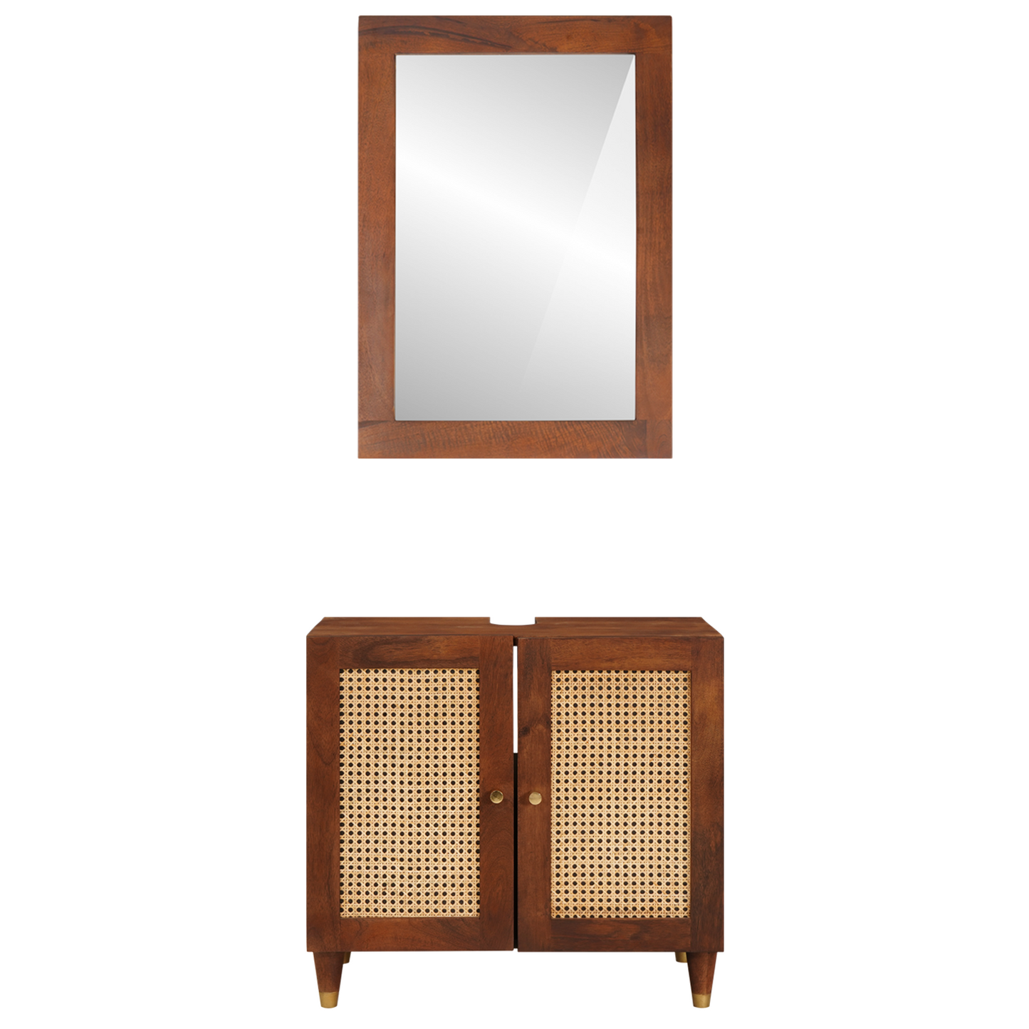 Badezimmerschrank 2 pcs Schwarz und Gold Massivholz Mango