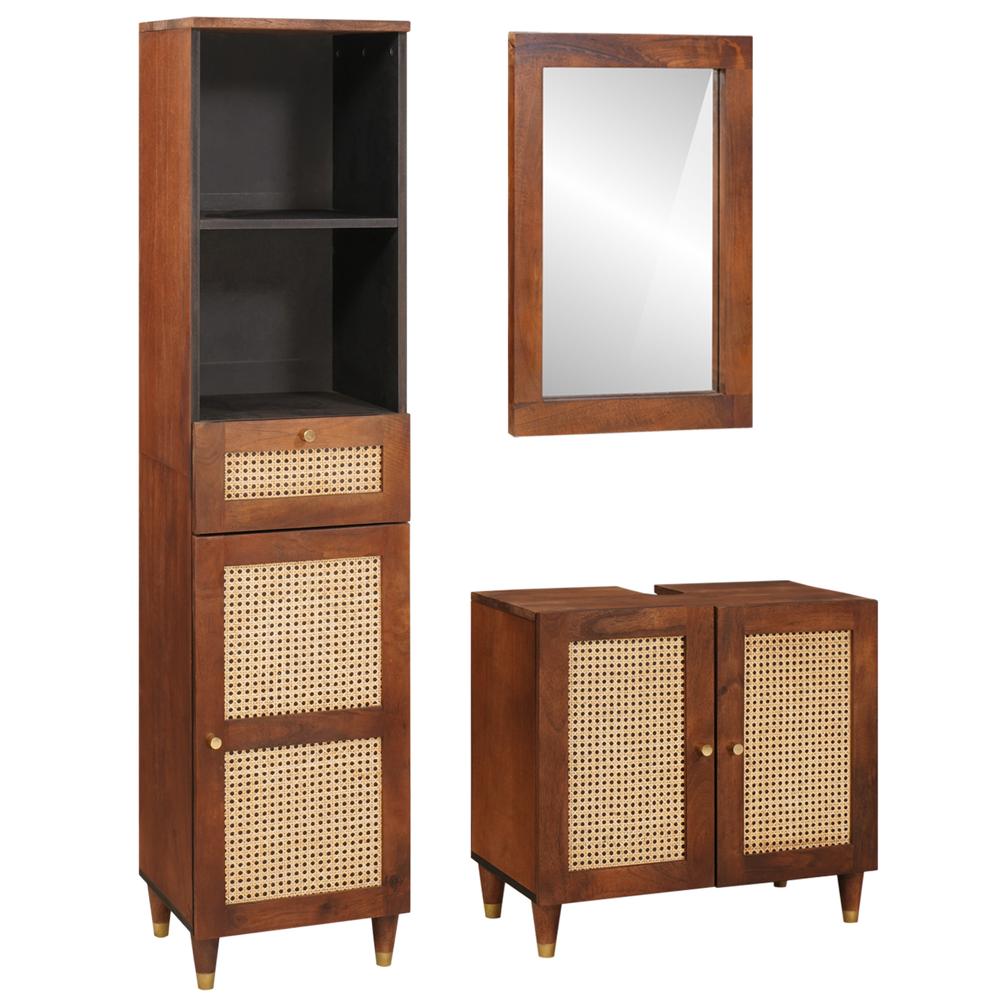 Badezimmerschrank 3 pcs Braun und Schwarz Massivholz Mango