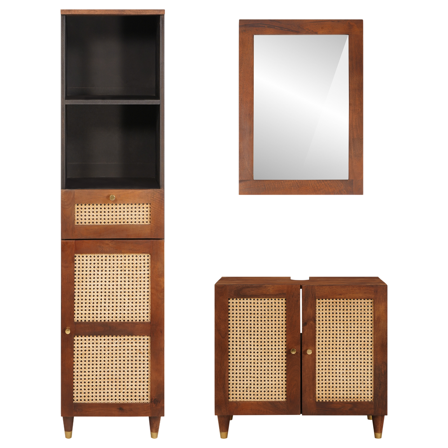Badezimmerschrank 3 pcs Braun und Schwarz Massivholz Mango