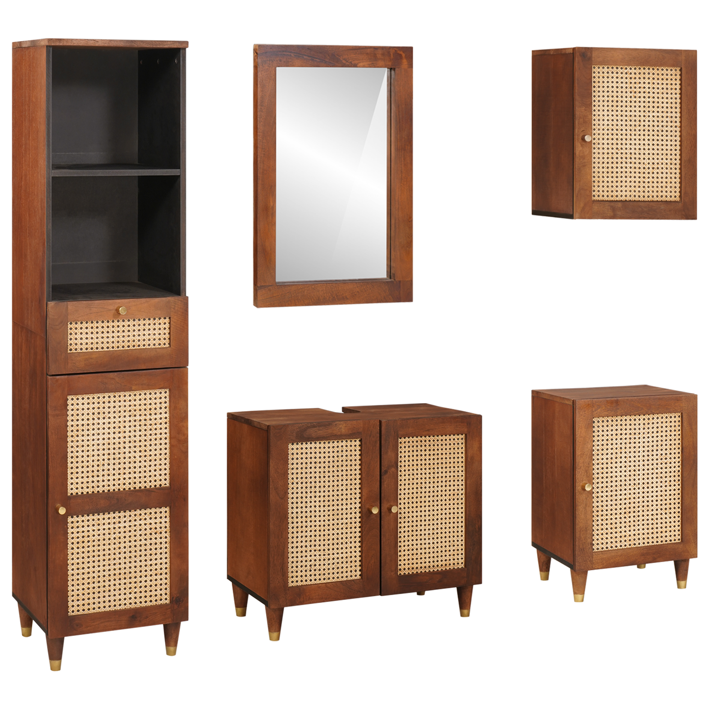 Badezimmerschrank 5 pcs Braun und Schwarz Massivholz Mango
