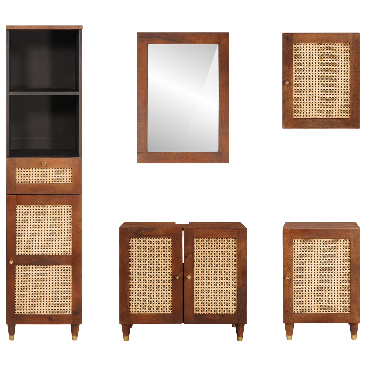 Badezimmerschrank 5 pcs Braun und Schwarz Massivholz Mango