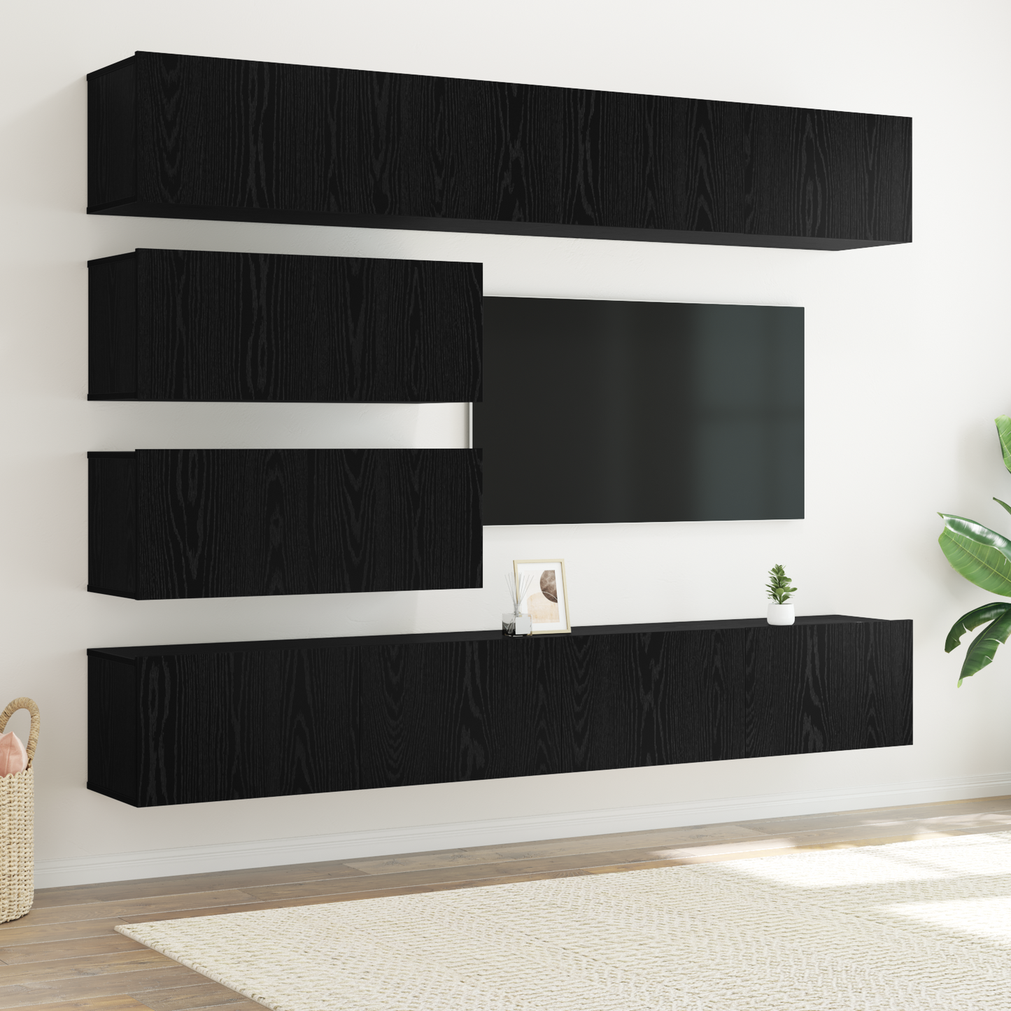 TV-Schrankset Wandmontiert 4 pcs Schwarze Eiche Holzwerkstoff