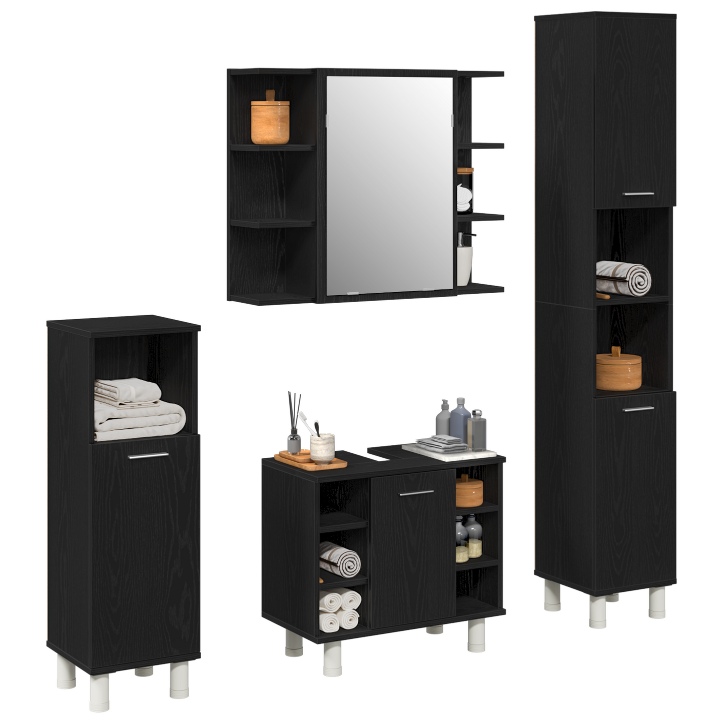 Badezimmermöbel-Set mit Regal 4 pcs Schwarz 30 x 30 x 179,5 cm