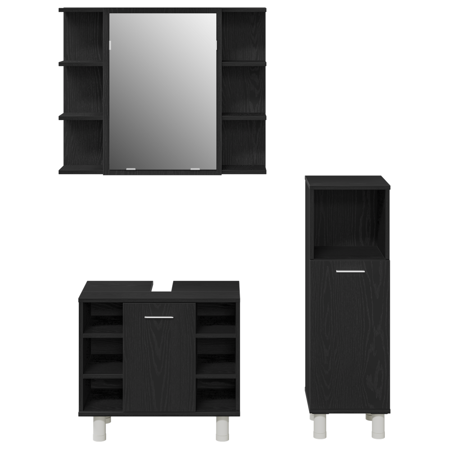 Badezimmermöbel-Set mit Regal 3 pcs Schwarz 30 x 30 x 99,5 cm