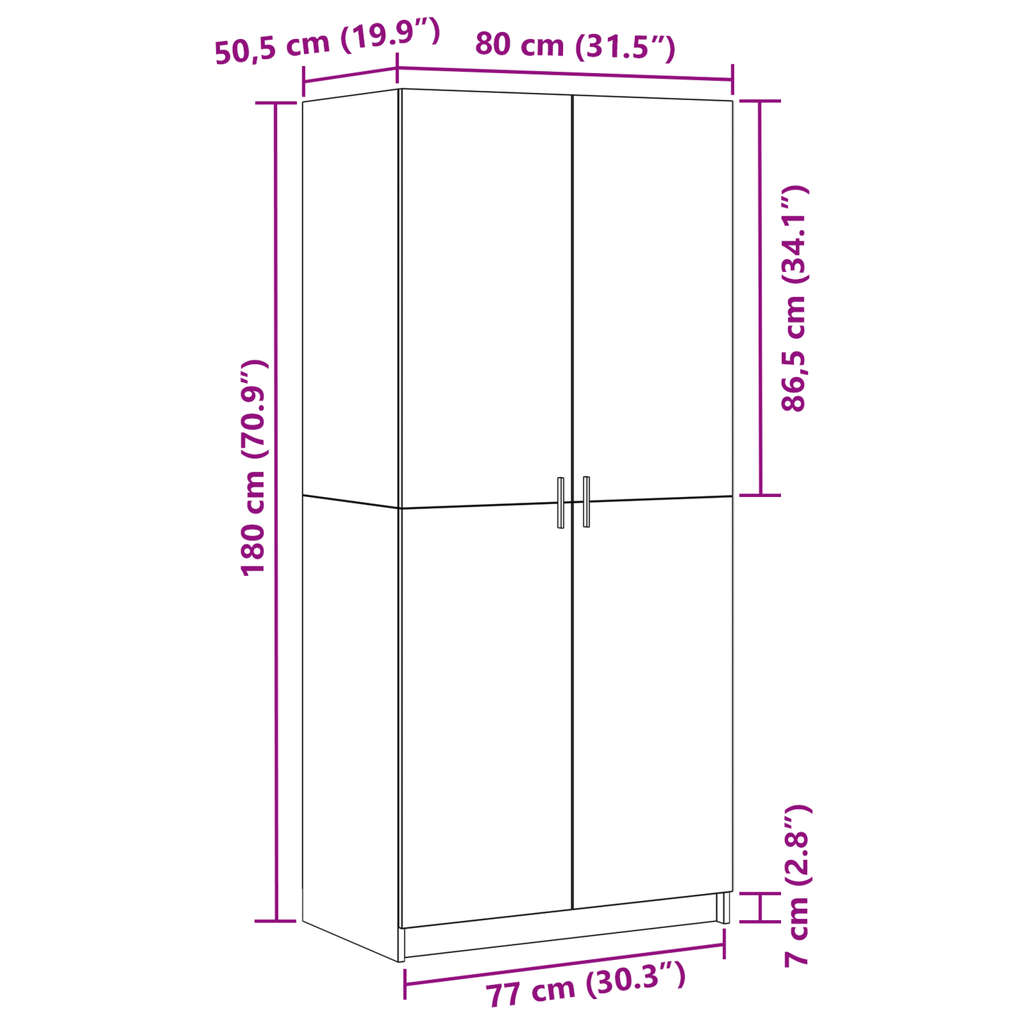 Kleiderschrank mit Tür Schwarz Eichen-Optik 80 x 50,5 x 180 cm