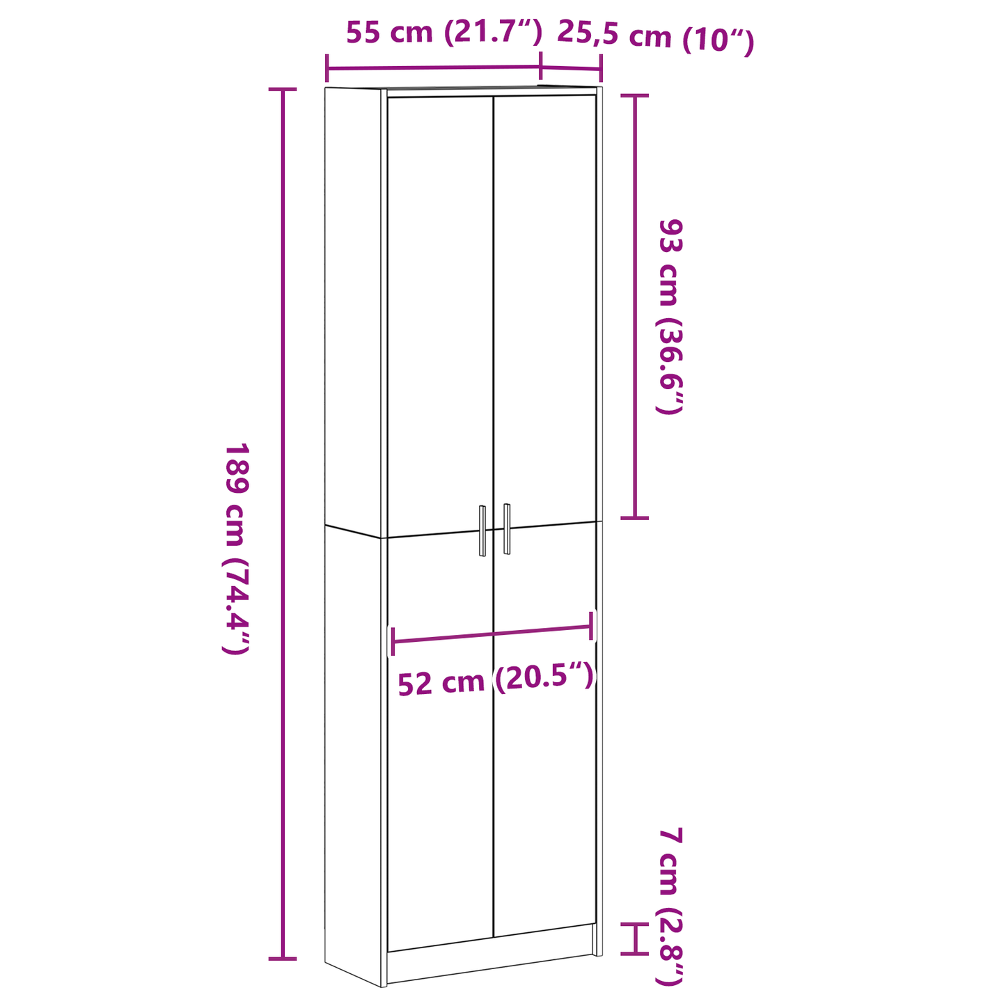 Kleiderschrank mit Regal Weiß 55 x 25 x 189 cm Holzwerkstoff