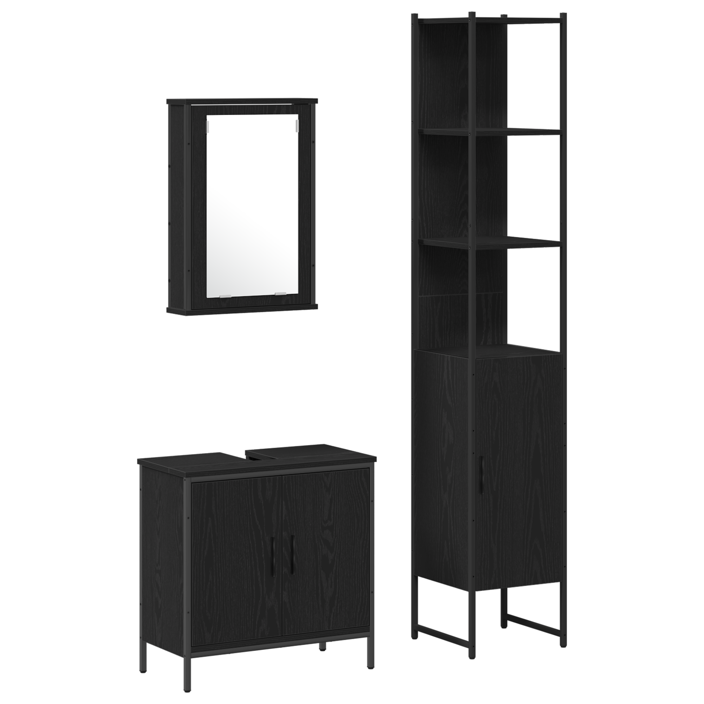 Badezimmermöbel-Set mit Regal 3 pcs Schwarz Holzwerkstoff