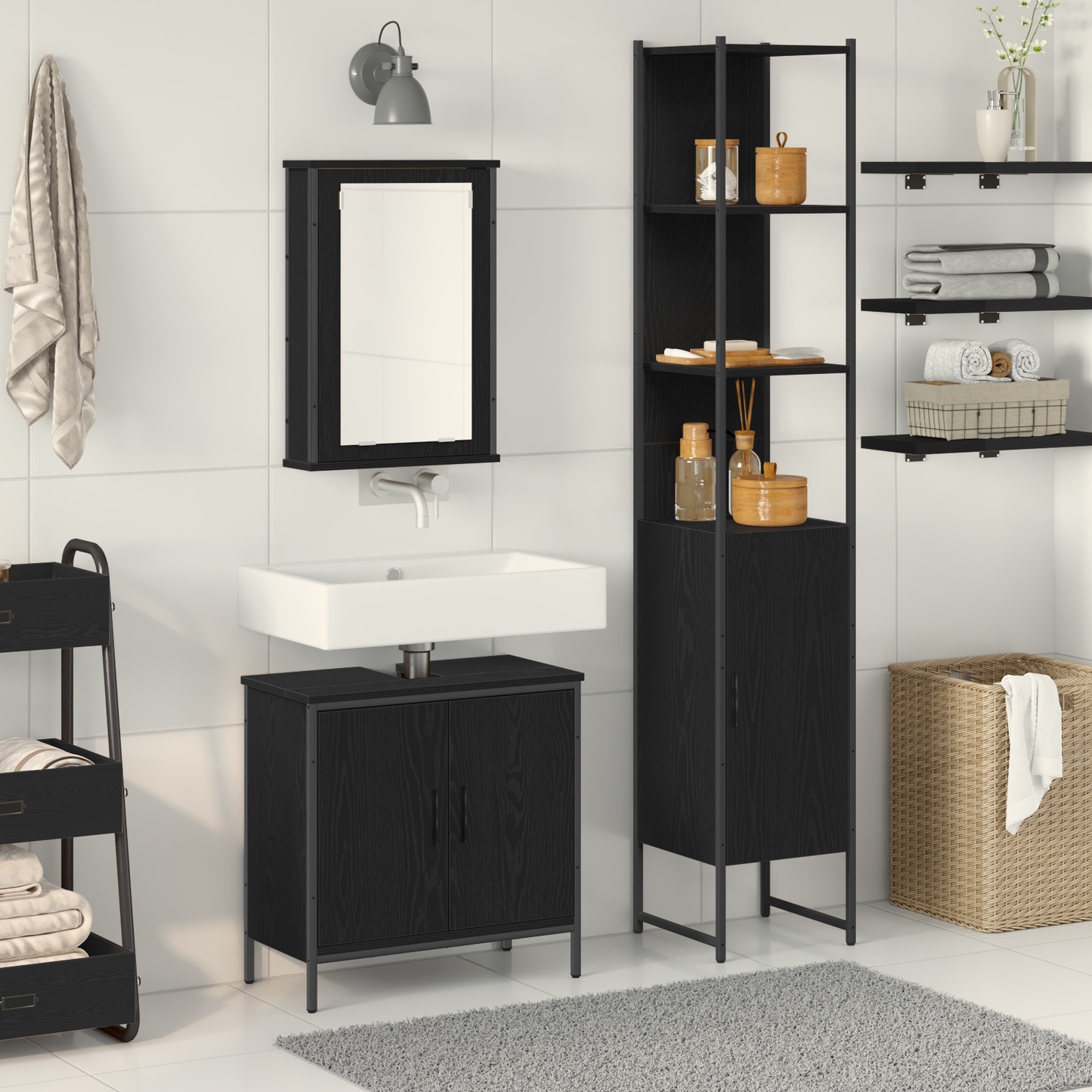 Badezimmermöbel-Set mit Regal 3 pcs Schwarz Holzwerkstoff