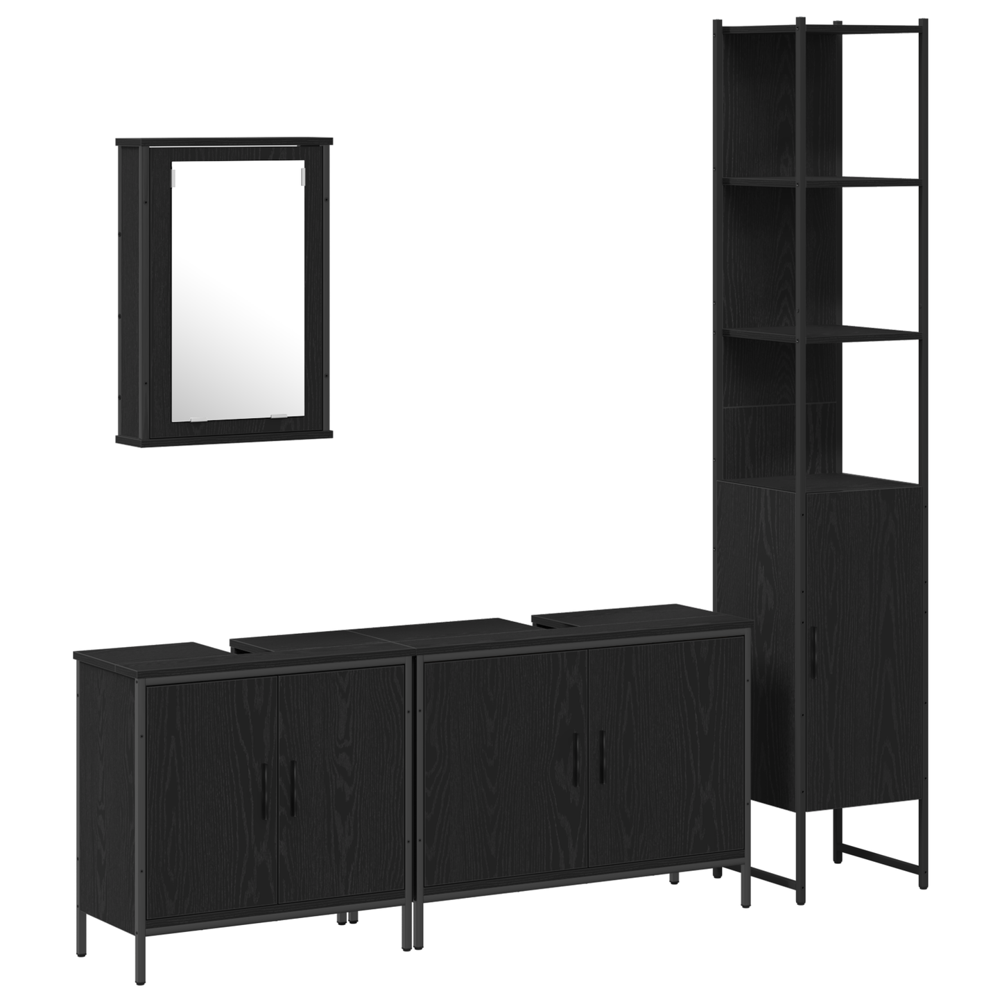 Badezimmermöbel-Set mit Regal 4 pcs Schwarz Holzwerkstoff