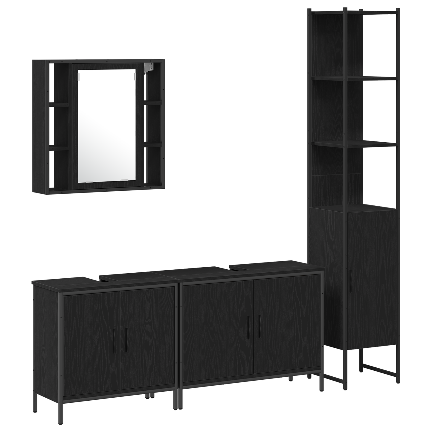 Badezimmermöbel-Set mit Regal 4 pcs Schwarz Holzwerkstoff