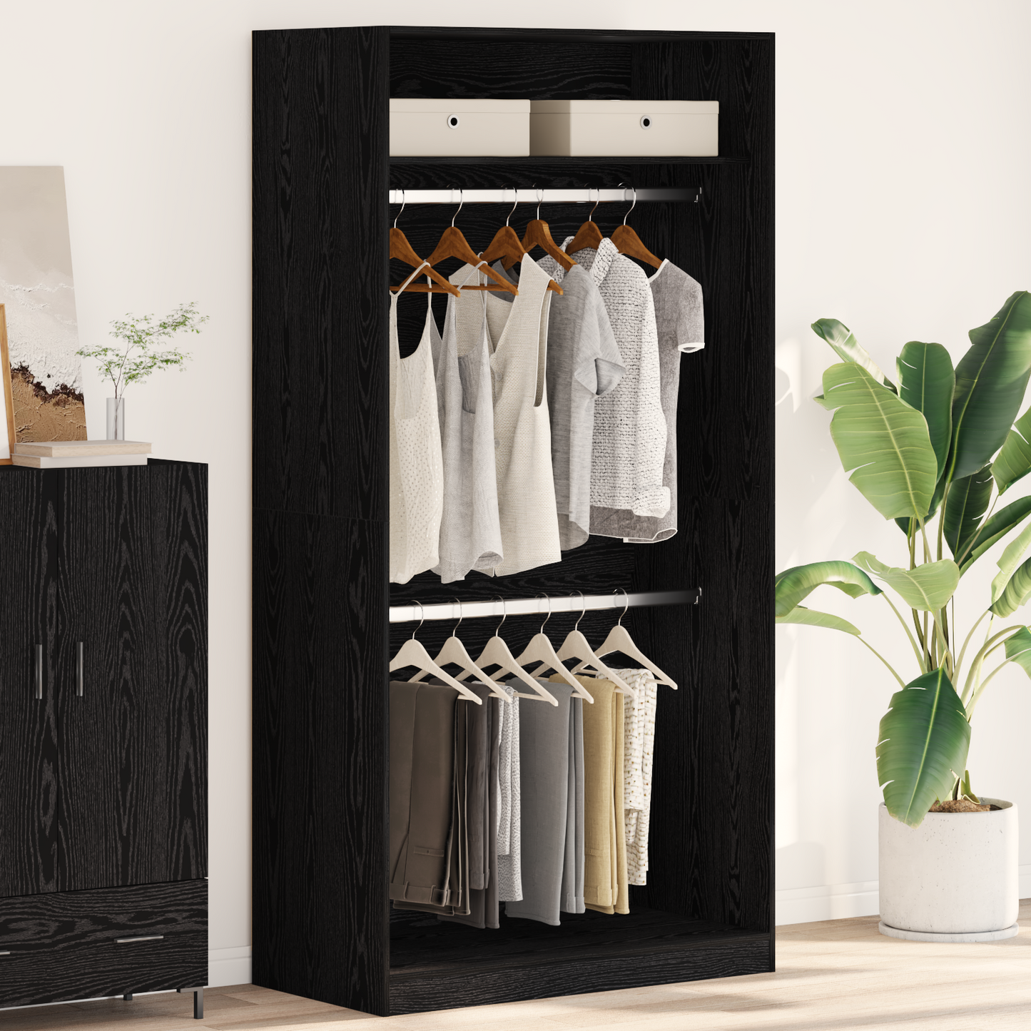 Kleiderschrank mit Regal Schwarz Eichen-Optik 100 x 50 x 200 cm