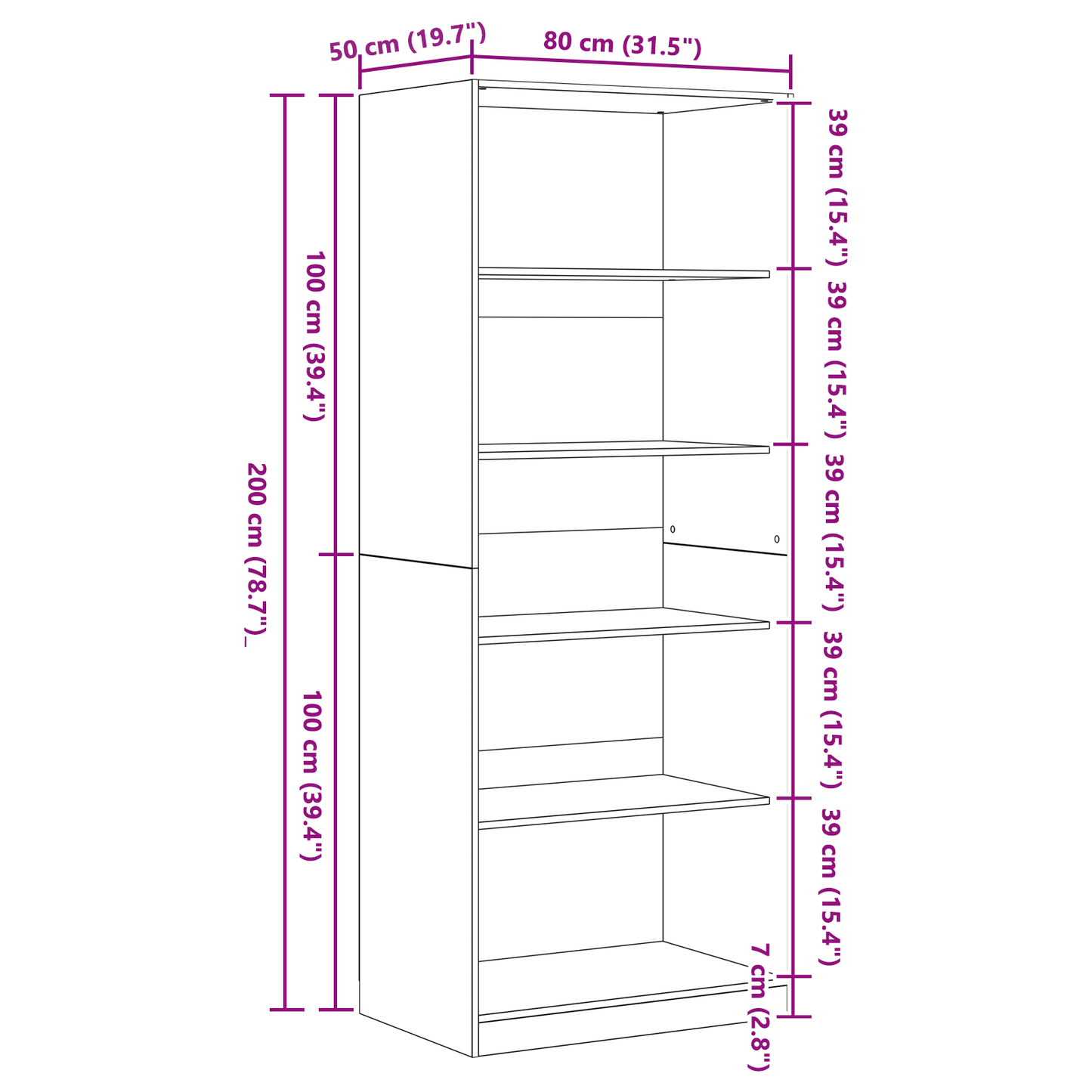 Kleiderschrank mit Regal Schwarz Eichen-Optik 80 x 50 x 200 cm