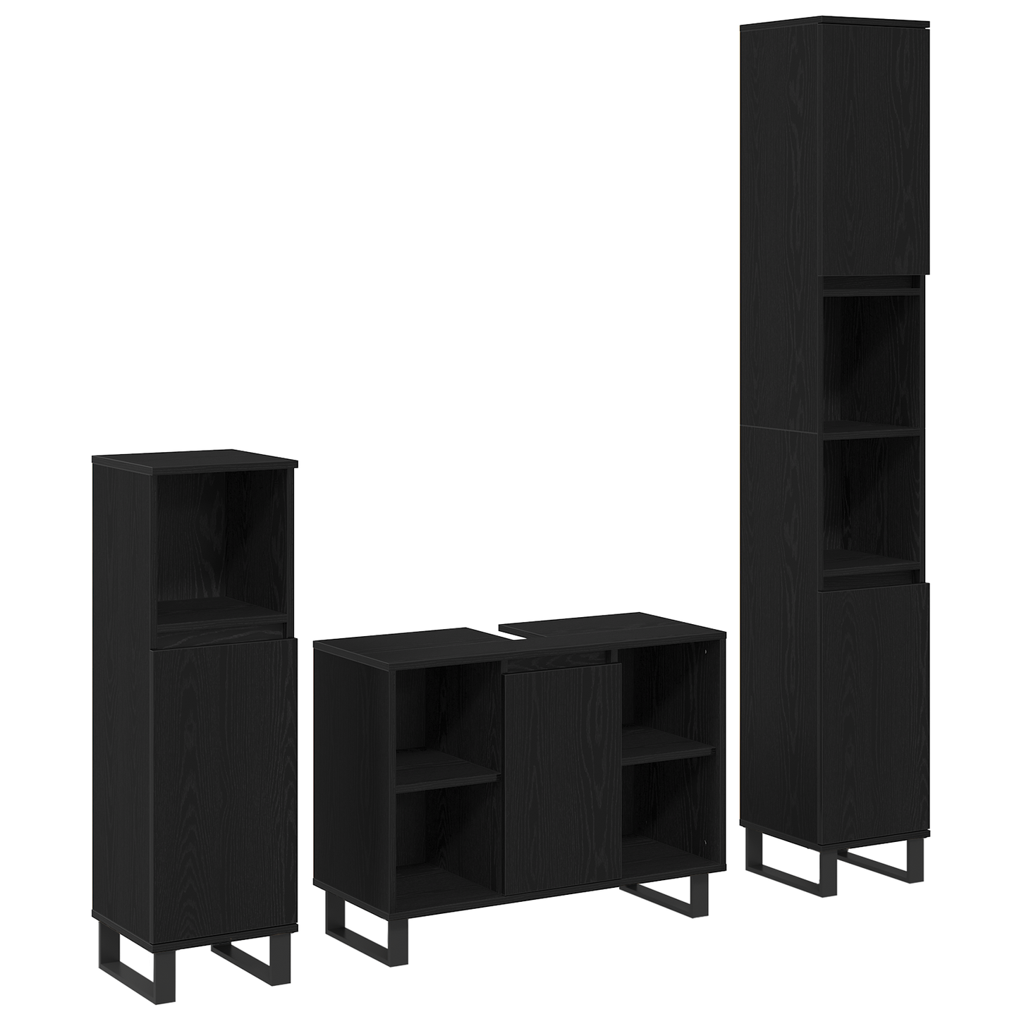 Badezimmermöbel Set mit Speicher 3 pcs Schwarz Holzwerkstoff