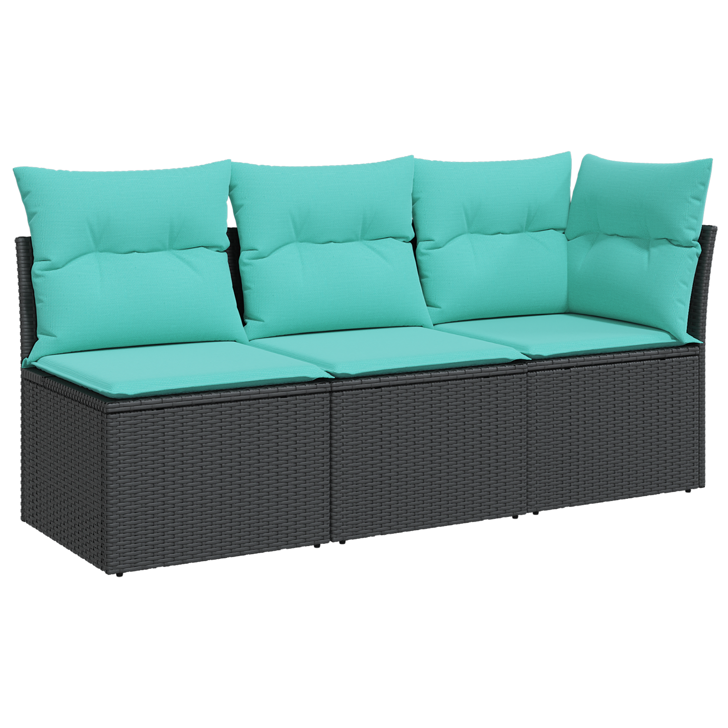 Gartensofa mit Kissen 3-Sitzer Schwarz Poly Rattan