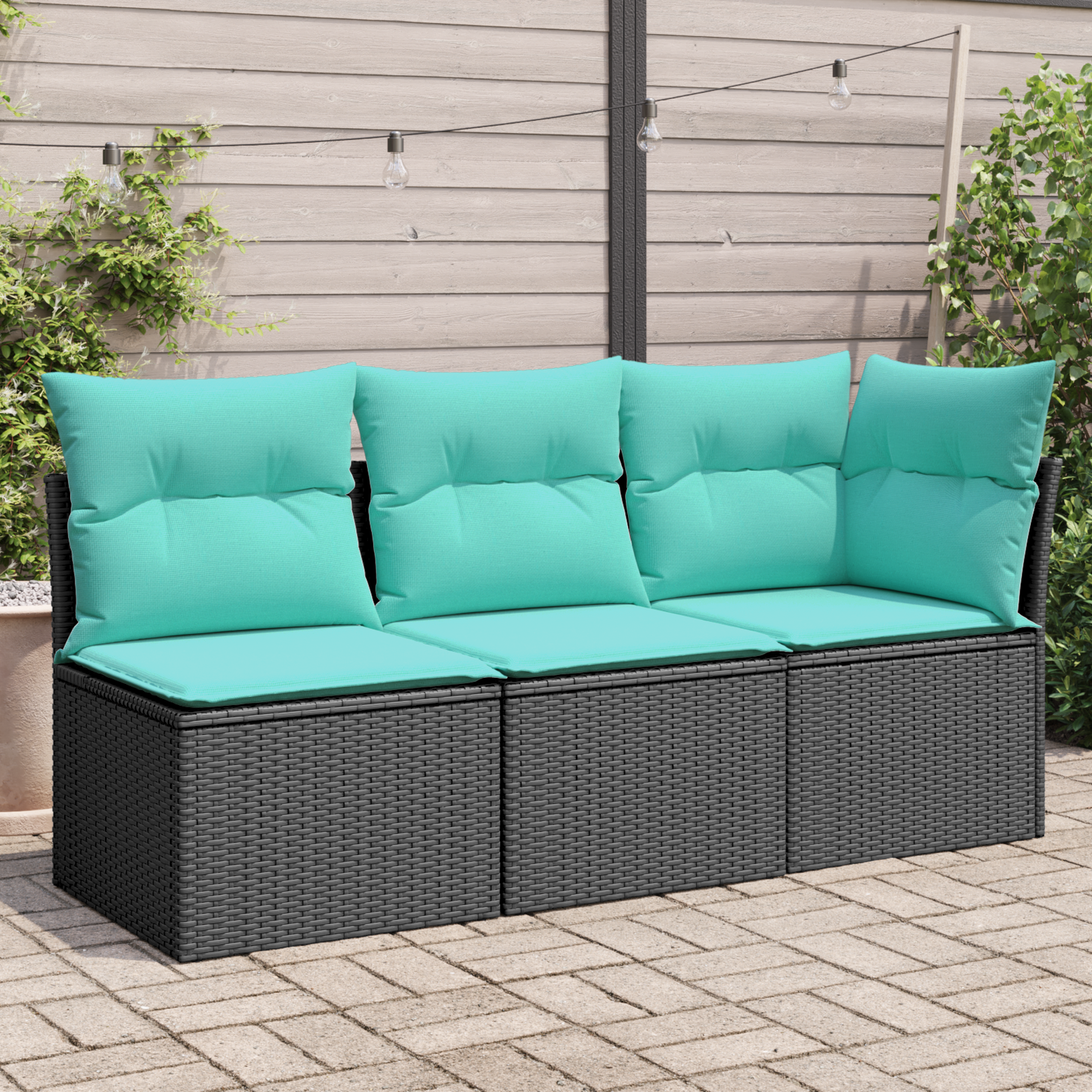 Gartensofa mit Kissen 3-Sitzer Schwarz Poly Rattan