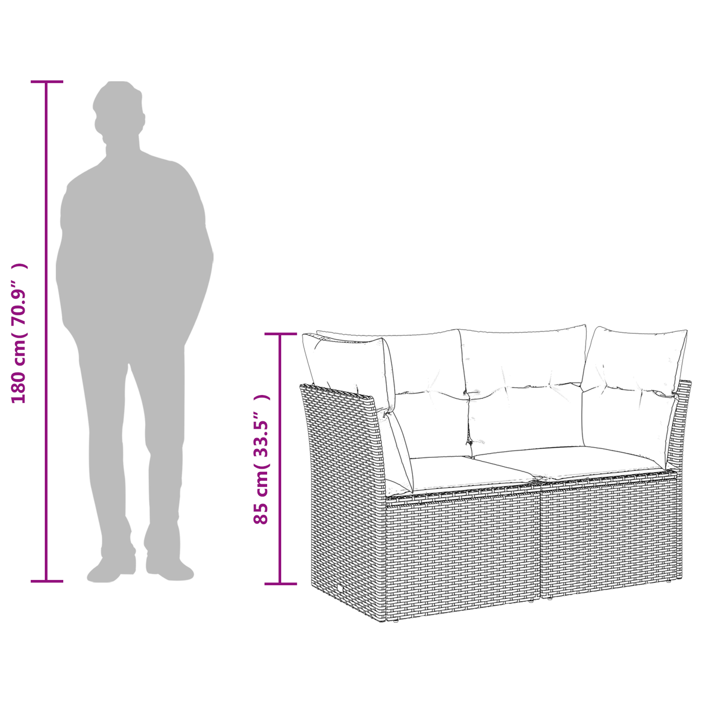 | Gartensofa | mit Kissen Grau 124 x 62 x 69cm Poly-Rattan
